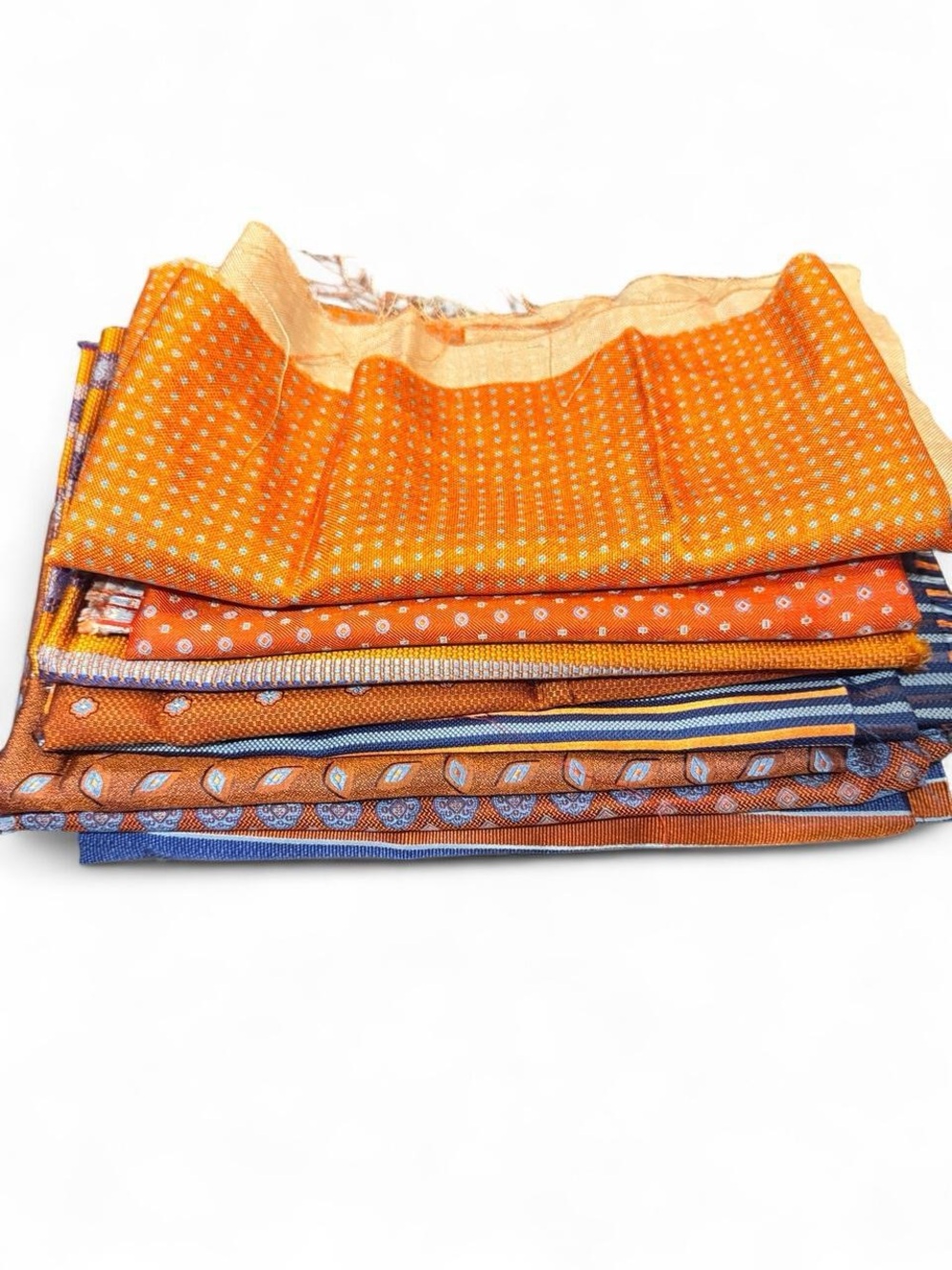 Bundle of 8 bright orange 100% Italian silk fabric remnants